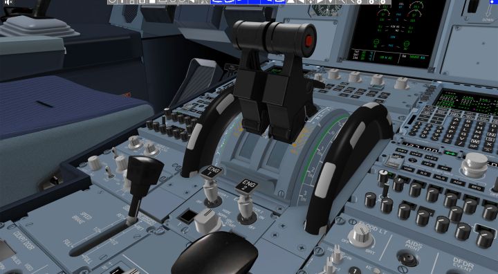 Center pedestal of Airbus A320 including throttles and engine start knobs
